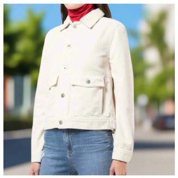 Anthropologie Corduroy Cropped Trucker Jacket L White - Picture 9 of 11